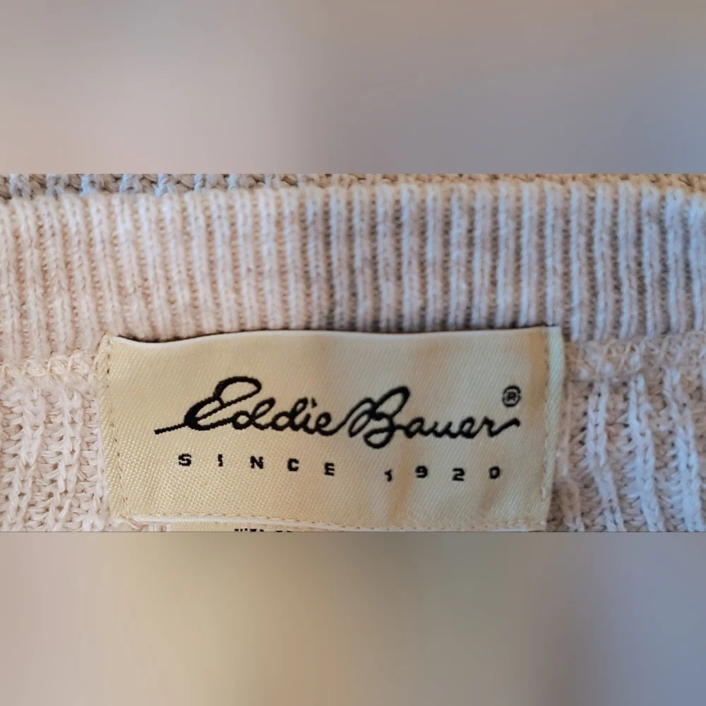 Eddie Bauer Cotton Knit Ribbed Pullover Sweater Crewneck Cream Size Xl Neutral